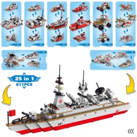 Sitodier STEM Building Set Toy | 811pcs Construction 25 in 1 Cruiser Ocean Ship Building Toy for 6 Years Up Boys | 25 Models Engineering Building Bricks Kit for Kids Ages 6 7 8 9 10 11 12 Years Old
