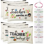 Weewooday 12 Pcs Teacher Appreciation Present Set 6 Teacher Survival Kit Bag Makeup Pouch Pencil Bag, 6 Blessing Card Bracelet Kit(9 x 5.9 Inch,Cute Style)