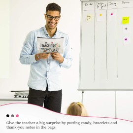 Weewooday 12 Pcs Teacher Appreciation Present Set 6 Teacher Survival Kit Bag Makeup Pouch Pencil Bag, 6 Blessing Card Bracelet Kit(9 x 5.9 Inch,Cute Style)