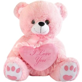 Pink Teddy Bear with I Love You Heart (Pink 10 inches)