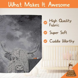 Dear Baby Gear - Reversible Baby Blankets - Soft Nursery Blanket for Newborn - Toddler Blankey - Throw Blanket for Boys & Girls - Infant Blankets - 40x30 (Gray Highland Cow - Smooth Gray)