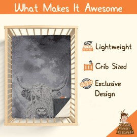 Dear Baby Gear - Reversible Baby Blankets - Soft Nursery Blanket for Newborn - Toddler Blankey - Throw Blanket for Boys & Girls - Infant Blankets - 40x30 (Gray Highland Cow - Smooth Gray)