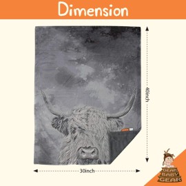 Dear Baby Gear - Reversible Baby Blankets - Soft Nursery Blanket for Newborn - Toddler Blankey - Throw Blanket for Boys & Girls - Infant Blankets - 40x30 (Gray Highland Cow - Smooth Gray)