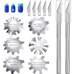 13 Pcs Acrylic Nail French Tip Tool, 6 French Tip Cutter Stainless Steel Smile Line Cutter Manicure Edge Trimmer DIY Plate Module with 2 Nail Cutting Knife and 5 Spare Blade(Silver)