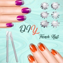 13 Pcs Acrylic Nail French Tip Tool, 6 French Tip Cutter Stainless Steel Smile Line Cutter Manicure Edge Trimmer DIY Plate Module with 2 Nail Cutting Knife and 5 Spare Blade(Silver)