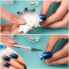 13 Pcs Acrylic Nail French Tip Tool, 6 French Tip Cutter Stainless Steel Smile Line Cutter Manicure Edge Trimmer DIY Plate Module with 2 Nail Cutting Knife and 5 Spare Blade(Silver)