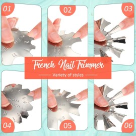 13 Pcs Acrylic Nail French Tip Tool, 6 French Tip Cutter Stainless Steel Smile Line Cutter Manicure Edge Trimmer DIY Plate Module with 2 Nail Cutting Knife and 5 Spare Blade(Silver)
