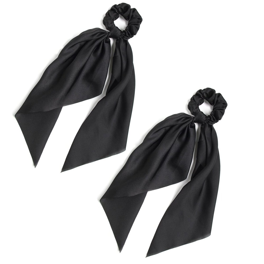 Pack of 2 Knotted Bow Hair Scrunchies Elastic Hair Scarf Black Hair Ties Bands Satin Hair Ribbon Scrunchy Red Ponytail Holder for Women and Girls (Black) Pack of 2 Knotted Bow Hair Scrunchies Elastic Hair Scarf Black Hair Ties Bands Satin Hair Ribbon Scrunchy Red Ponytail Holder for Women and Girls (Black)