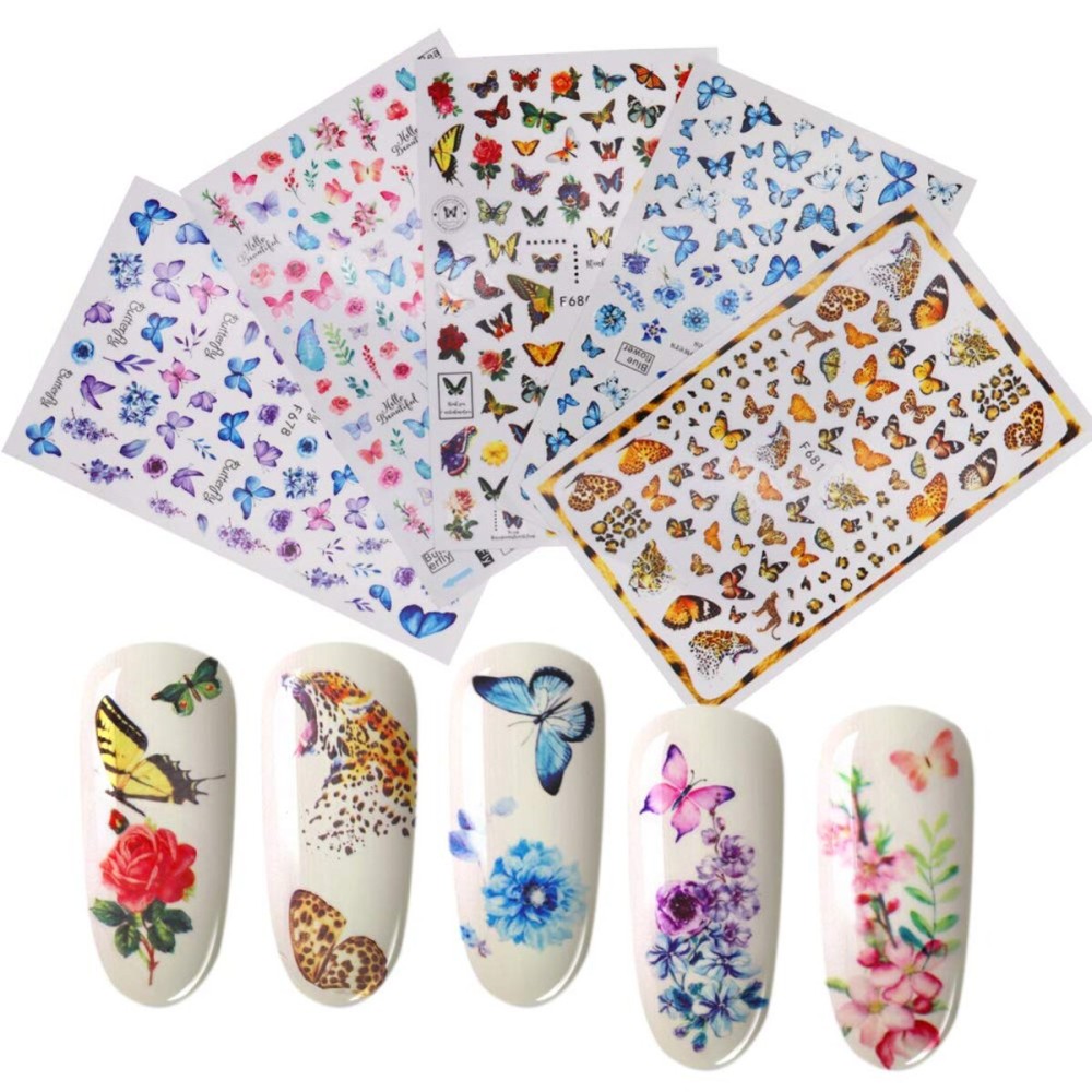 Butterfly Nail Art Stickers Flowers Nail Design Bulk Decals Holographic Self Adhesive Leopard Water Transfer Colorful Rose Girls Butterfly Nail Art Stickers Flowers Nail Design Bulk Decals Holographic Self Adhesive Leopard Water Transfer Colorful Rose Girls