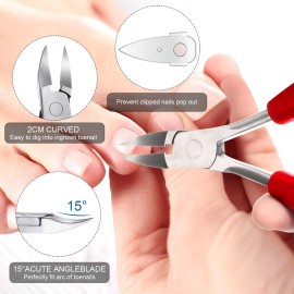 15 Pieces Ingrown Toenail Tools Stainless Steel Foot Nail Tools, Toenail File and Lifter, Nail Clipper, Cuticle Cutters, Cuticle Pusher and Manicure Pedicure Tools for Ingrown and Thick Nail (Red)