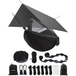 Sunyear Hammock Camping with Rain Fly Tarp and Net, Portable Camping Hammock Double Tree Hammock Outdoor Indoor Backpacking Travel & Survival, 2 Tree Straps,100% Waterproof Black Bundle