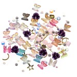 3D Nail Stud Butterfly Rose Nail Charms Aurora Colorful Nail Art Glitter with Rhinestone Artificial Pearl Nail Stickers for Women Girls DIY Craft Jewel Flower (light purple)