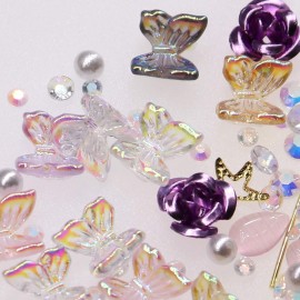 3D Nail Stud Butterfly Rose Nail Charms Aurora Colorful Nail Art Glitter with Rhinestone Artificial Pearl Nail Stickers for Women Girls DIY Craft Jewel Flower (light purple) 3D Nail Stud Butterfly Rose Nail Charms Aurora Colorful Nail Art Glitter with Rhinestone Artificial Pearl Nail Stickers for Women Girls DIY Craft Jewel Flower (light purple)