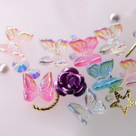 3D Nail Stud Butterfly Rose Nail Charms Aurora Colorful Nail Art Glitter with Rhinestone Artificial Pearl Nail Stickers for Women Girls DIY Craft Jewel Flower (light purple) 3D Nail Stud Butterfly Rose Nail Charms Aurora Colorful Nail Art Glitter with Rhinestone Artificial Pearl Nail Stickers for Women Girls DIY Craft Jewel Flower (light purple)