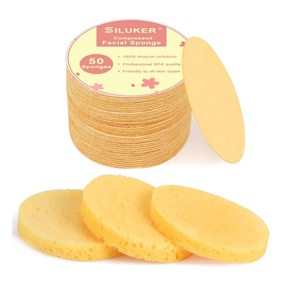 50-Count Compressed Facial Sponges for Daily Cleansing and Gentle Exfoliating, 100% Natural Cellulose Spa Sponge Perfect for Removing Dead Skin, Dirt and Makeup
