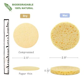 50-Count Compressed Facial Sponges for Daily Cleansing and Gentle Exfoliating, 100% Natural Cellulose Spa Sponge Perfect for Removing Dead Skin, Dirt and Makeup