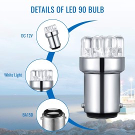 Honoson 4 Pieces LED 90 Bulb 1004 Marine LED Replacement Bulb BA15D LED Bulb for Boat Navigation Lights, Boat Anchor Lights, Stern Lights, DC 12v