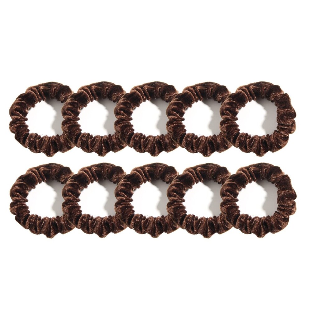 LFOUVRE Pack of 10 Small Velvet Scrunchies for Women Hair Accessories, Mini Thin Elastic Hair Ties for Thick and Thin Hair, Coffee