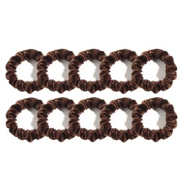 LFOUVRE Pack of 10 Small Velvet Scrunchies for Women Hair Accessories, Mini Thin Elastic Hair Ties for Thick and Thin Hair, Coffee