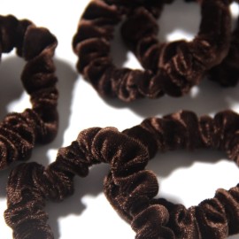 LFOUVRE Pack of 10 Small Velvet Scrunchies for Women Hair Accessories, Mini Thin Elastic Hair Ties for Thick and Thin Hair, Coffee