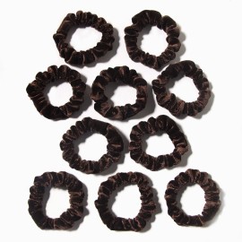 LFOUVRE Pack of 10 Small Velvet Scrunchies for Women Hair Accessories, Mini Thin Elastic Hair Ties for Thick and Thin Hair, Coffee
