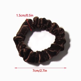 LFOUVRE Pack of 10 Small Velvet Scrunchies for Women Hair Accessories, Mini Thin Elastic Hair Ties for Thick and Thin Hair, Coffee