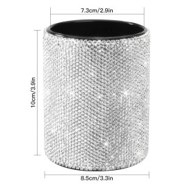 OTOSTAR Bling Crystal Makeup Brush Holder Organizer Storage Cosmetic Tools Eyebrow Pencil Eyeliners, Multifunctional Handcrafted Rhinestones Pen Holder for Home Office (Silver)