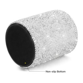 OTOSTAR Bling Crystal Makeup Brush Holder Organizer Storage Cosmetic Tools Eyebrow Pencil Eyeliners, Multifunctional Handcrafted Rhinestones Pen Holder for Home Office (Silver)