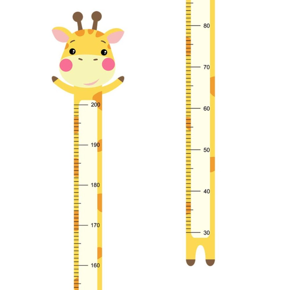 Wland 7 inch x 7 feet Cute Giraffe Animal Series Measurement Growth Chart Removable Vinyl Wall Decals Stickers for Children Room Nursery