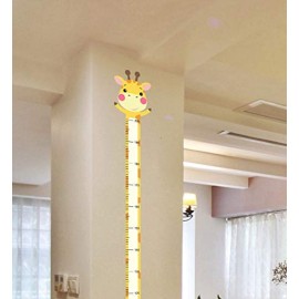 Wland 7 inch x 7 feet Cute Giraffe Animal Series Measurement Growth Chart Removable Vinyl Wall Decals Stickers for Children Room Nursery