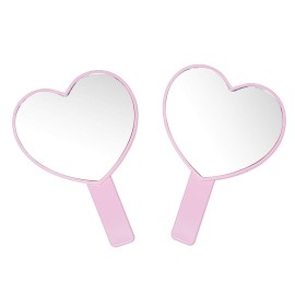 TOPYHL 2PCS Heart-Shaped Makeup Hand Mirror,Travel Handheld Mirror Portable Personal Cosmetic Mirror with Handle (Pink)