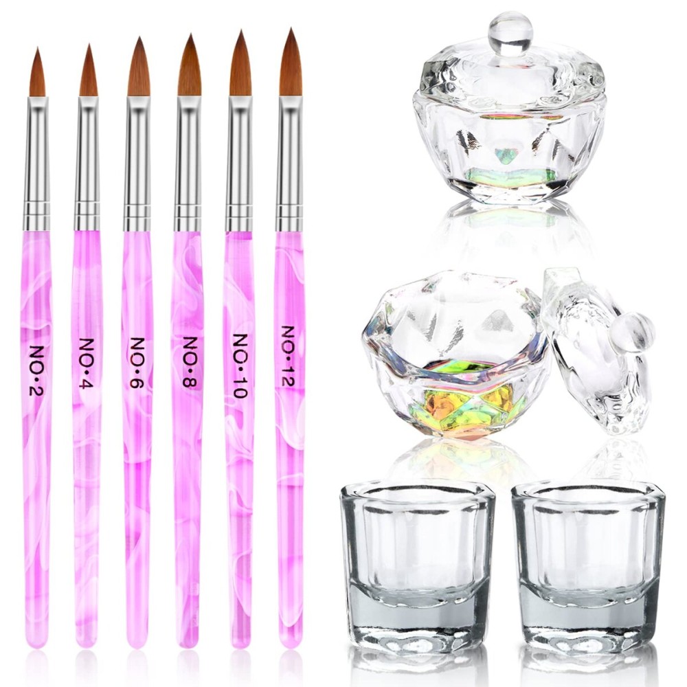 Acrylic Nail Brush and Dappen Dish Set - 6PCS Art Pen and 4PCS Crystal Dish for Manicure - Bowl Cup Glass Container for Liquid Tool Kit Acrylic Nail Brush and Dappen Dish Set - 6PCS Art Pen and 4PCS Crystal Dish for Manicure - Bowl Cup Glass Container for Liquid Tool Kit