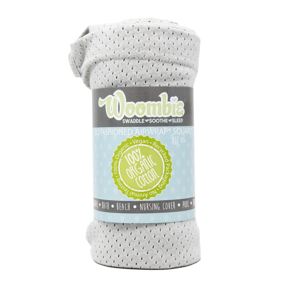 Woombie Organic Baby Swaddling Blanket, Lightweight Breathable Swaddle, Baby Receiving Blanket, Powder Gray, 44 x 44 inches