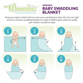 Woombie Organic Baby Swaddling Blanket, Lightweight Breathable Swaddle, Baby Receiving Blanket, Powder Gray, 44 x 44 inches