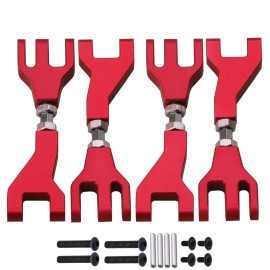 HobbyPark Aluminum Front & Rear Upper Suspension Arms for 1/10 Redcat Blackout XTE Upgrades Parts, fit XBE SC Pro, Replace BS213-002 / BLH-0001GM (4-Pack) (Red)