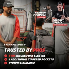 PowerNet Starter Backpack, Softball & Baseball Bag, Organized Pockets for Baseball Accessories, Helmet, Gloves, Catchers Gear & Bat Sleeves, Youth Travel Sports Backpack (1-Pack)
