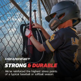 PowerNet Starter Backpack, Softball & Baseball Bag, Organized Pockets for Baseball Accessories, Helmet, Gloves, Catchers Gear & Bat Sleeves, Youth Travel Sports Backpack (1-Pack)