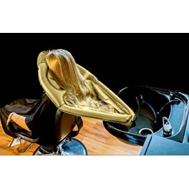 Inflatable Shampoo Funnel Cape for Washing Hair in Any Chair and Basin. Gold Portable Tray Device to Use in Salon, at Home, Nursing Home or Hospital to Help Keep Clothes Dry! Pump Included!