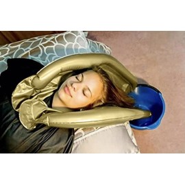 Inflatable Shampoo Funnel Cape for Washing Hair in Any Chair and Basin. Gold Portable Tray Device to Use in Salon, at Home, Nursing Home or Hospital to Help Keep Clothes Dry! Pump Included!