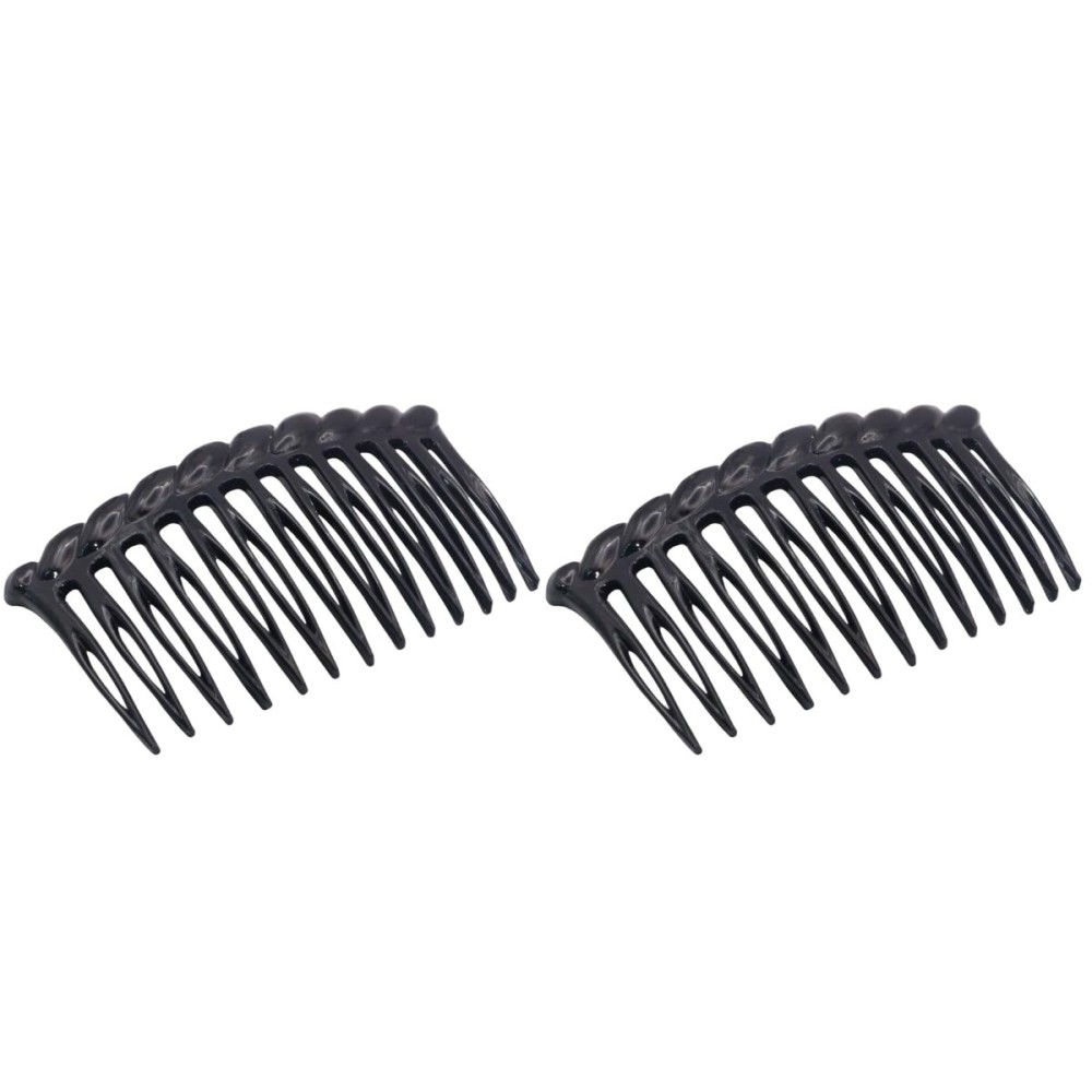 Parcelona French Twisted Edge Black 3 Celluloid Set of 2 Flexible 13 teeth Side Hair Combs for Women and Girls