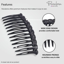 Parcelona French Twisted Edge Black 3 Celluloid Set of 2 Flexible 13 teeth Side Hair Combs for Women and Girls