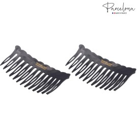 Parcelona French Twisted Edge Black 3 Celluloid Set of 2 Flexible 13 teeth Side Hair Combs for Women and Girls