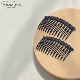 Parcelona French Twisted Edge Black 3 Celluloid Set of 2 Flexible 13 teeth Side Hair Combs for Women and Girls