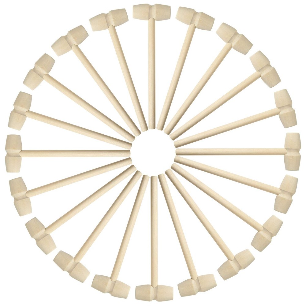 24 Pcs Mini Wooden Hammers for Breakable Chocolate, Natural Wood Toy Mallets for Kids