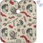 visesunny Barbershop Tattoo Vintage Seamless Pattern Barber Cape Anti-Static Hair Cutting Cape with Snap Closure Professional Salon Polyester Beard Shaving Bib Water-Resistant Hairdressing Cape Adjust