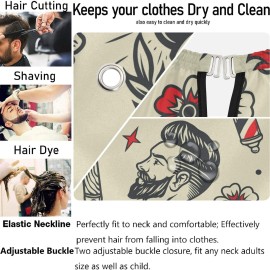 visesunny Barbershop Tattoo Vintage Seamless Pattern Barber Cape Anti-Static Hair Cutting Cape with Snap Closure Professional Salon Polyester Beard Shaving Bib Water-Resistant Hairdressing Cape Adjust