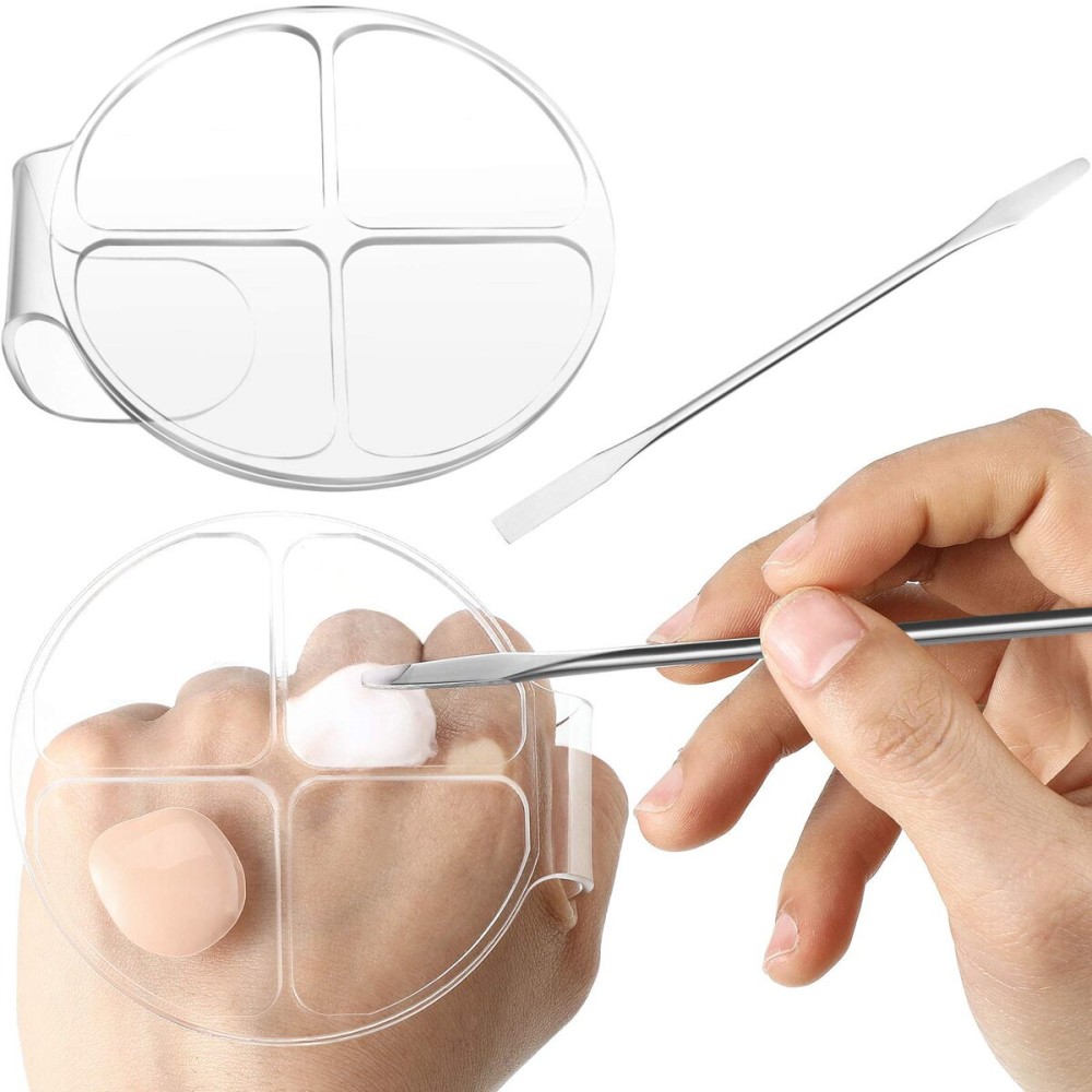 2 Pcs Acrylic Handheld Makeup Palette Foundation Mixing Palette Hand held Makeup Spatula Nail Art Manicure Tray with 2 Cosmetic Spatula, for Beauty Salon