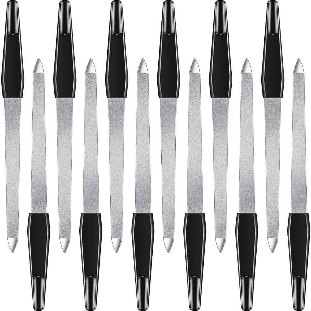 12 Pcs Metal Nail File 6.7 Inch Stainless Steel Nail File Double Sides with Anti Slip Handle Fingernails Toenails Manicure Tool for Woman and Men(Black)