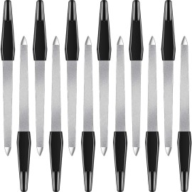 12 Pcs Metal Nail File 6.7 Inch Stainless Steel Nail File Double Sides with Anti Slip Handle Fingernails Toenails Manicure Tool for Woman and Men(Black)