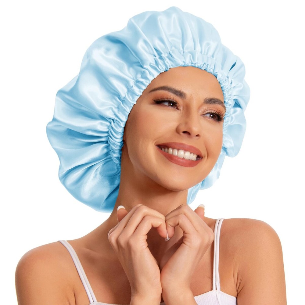 Satin Bonnet Silk Bonnet Hair Bonnet for Sleeping-Slouchy Beanie Hat Satin Sleep Cap for Women\'s Natural & Curly Hair(Blue)